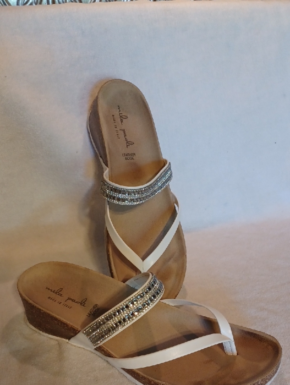 Malle Powell White Beaded Wedge Sandals Size 9